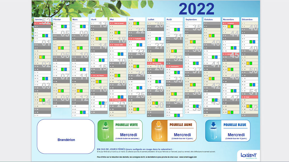 Calendrier collecte déchets 2022