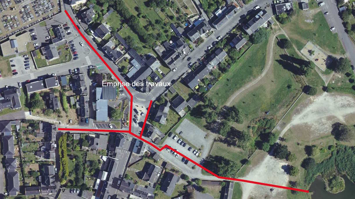 Emprise des travaux de denouvellement du réseau d'eaux pluviales à Riantec
