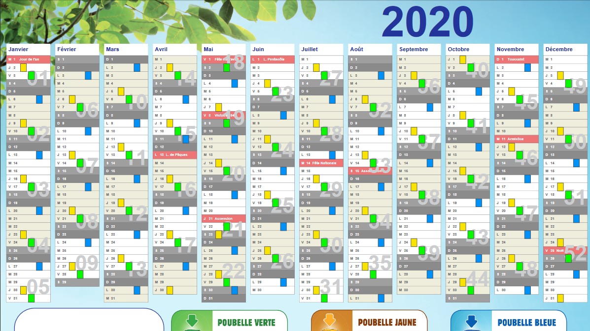 calendrier de collecte des déchets 2020