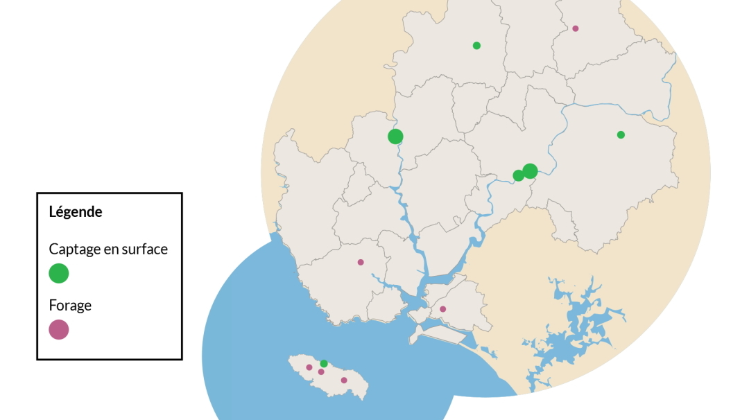 Carte des captages et forages d'eau sur Lorient Agglomération