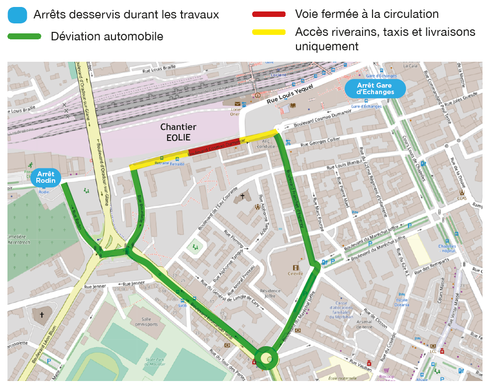 Plan Boulevard Cosmao-Dumanoir à Lorient fermé à la circulation