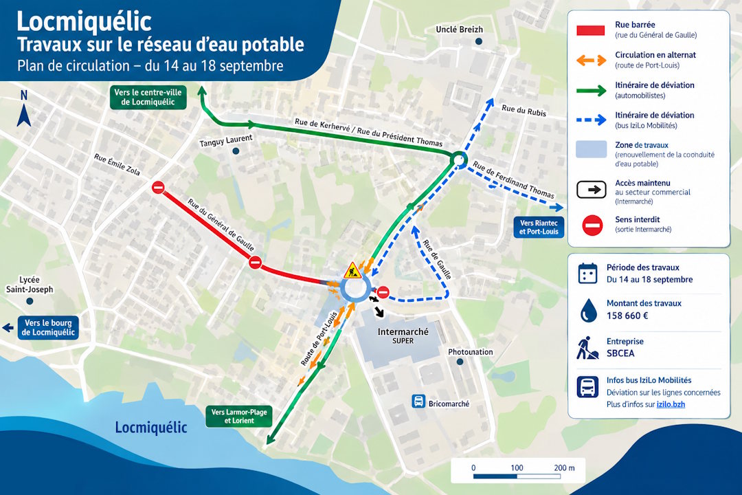 Plan de circulation à Locmiquelic durant les travaux