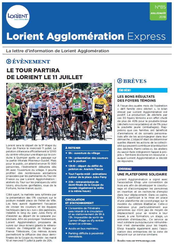 Lorient Agglomération Express N°85 - juillet-août 2018