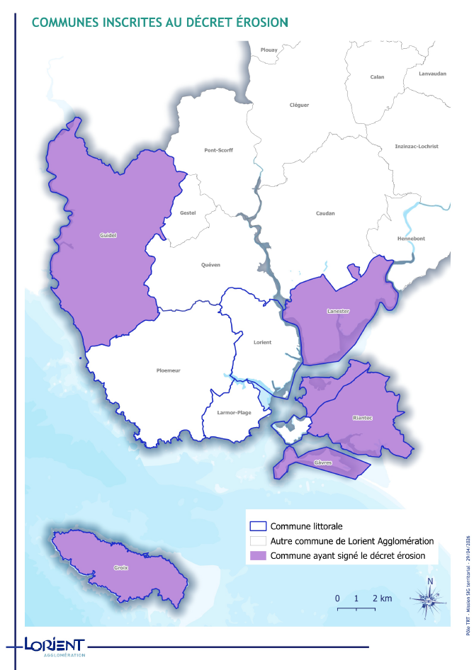 Carte des communes inscrites au décret érosion avril 2026