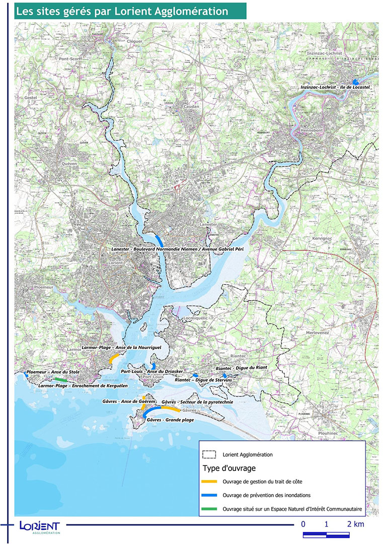 Carte des sites gérés par Lorient Agglo